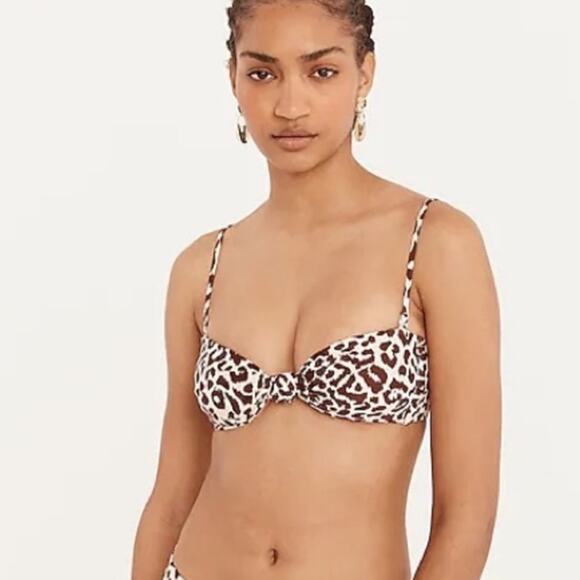 J.CREW Knot Bandeau Bikini Top in Leopard Print Removable Strap Brown 3X NEW - Picture 4 of 12